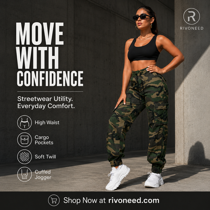 🌿 Women’s Camouflage Cargo Jogger Pants – Trendy & Comfortable