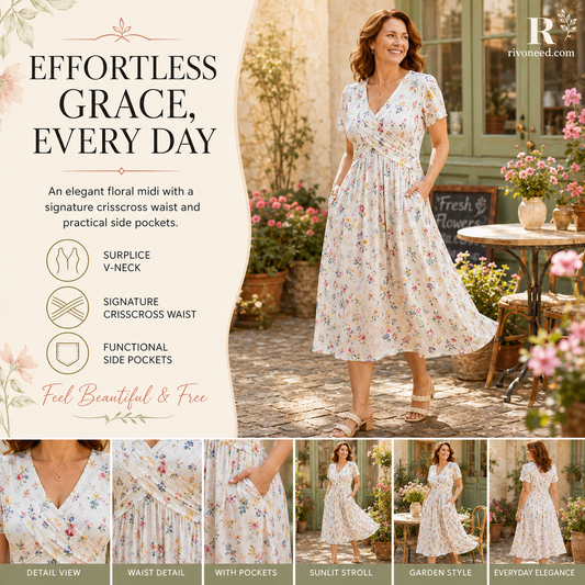 Women's V-Neck Floral Print Dress with Twist Waist