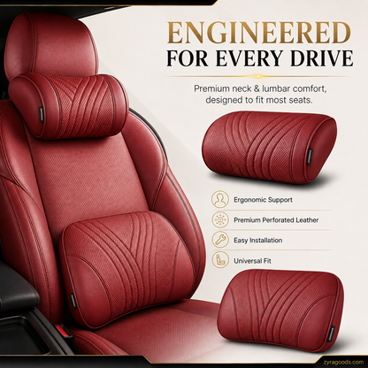 Premium Car Seat Headrest & Lumbar Support Cushion