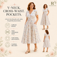 Women's V-Neck Floral Print Dress with Twist Waist