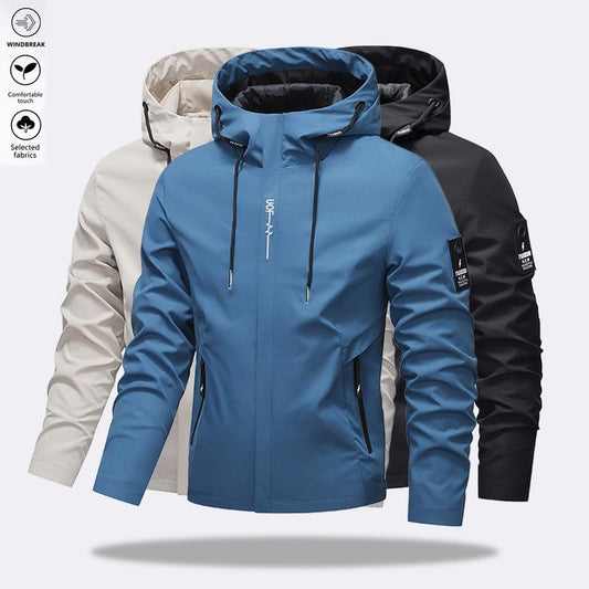 💥Men's Solid Color Waterproof Windproof Drawstring Zip-up Hoodie Jacket
