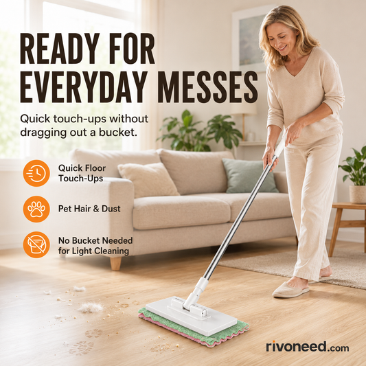 🏆Flat Mop with Stainless Steel Handle, come with Reusable Washable Mop Cloths
