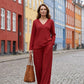 ✨ NEW! Women's V-Neck Lounge Set with Wide-Leg Pants
