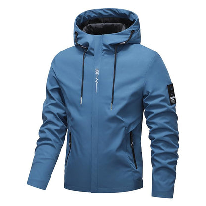💥Men's Solid Color Waterproof Windproof Drawstring Zip-up Hoodie Jacket