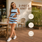 🌸 Women’s Sleeveless Peplum Top & High-Waist Shorts Striped Knit Set
