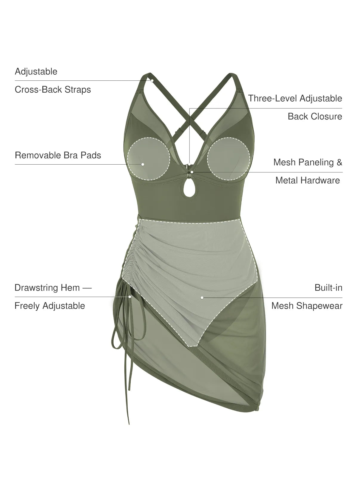 Popilush® Sculpting Curve Mesh Skirt One-Piece Swimsuit