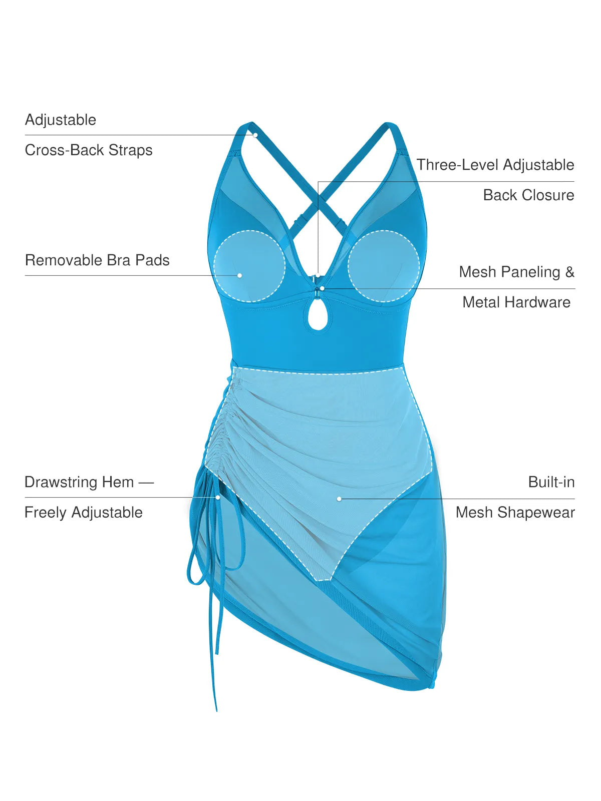 Popilush® Sculpting Curve Mesh Skirt One-Piece Swimsuit