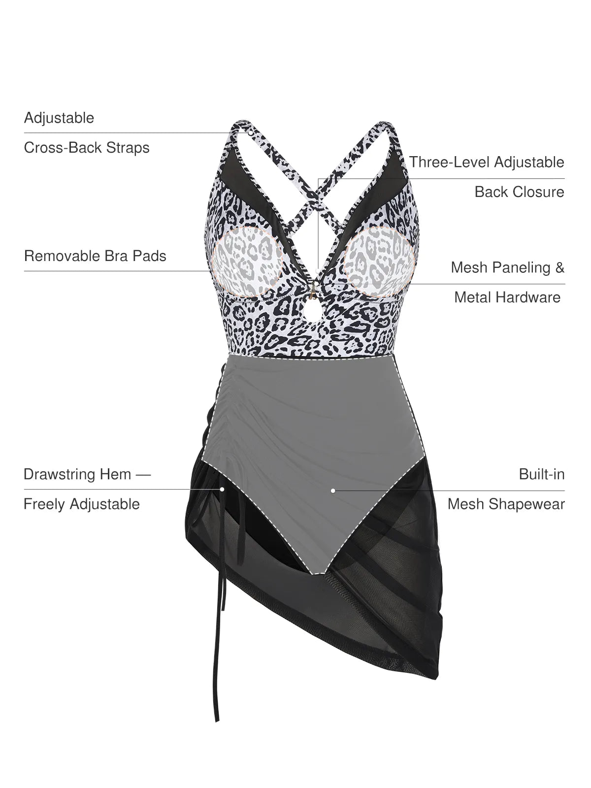 Popilush® Sculpting Curve Mesh Skirt One-Piece Swimsuit