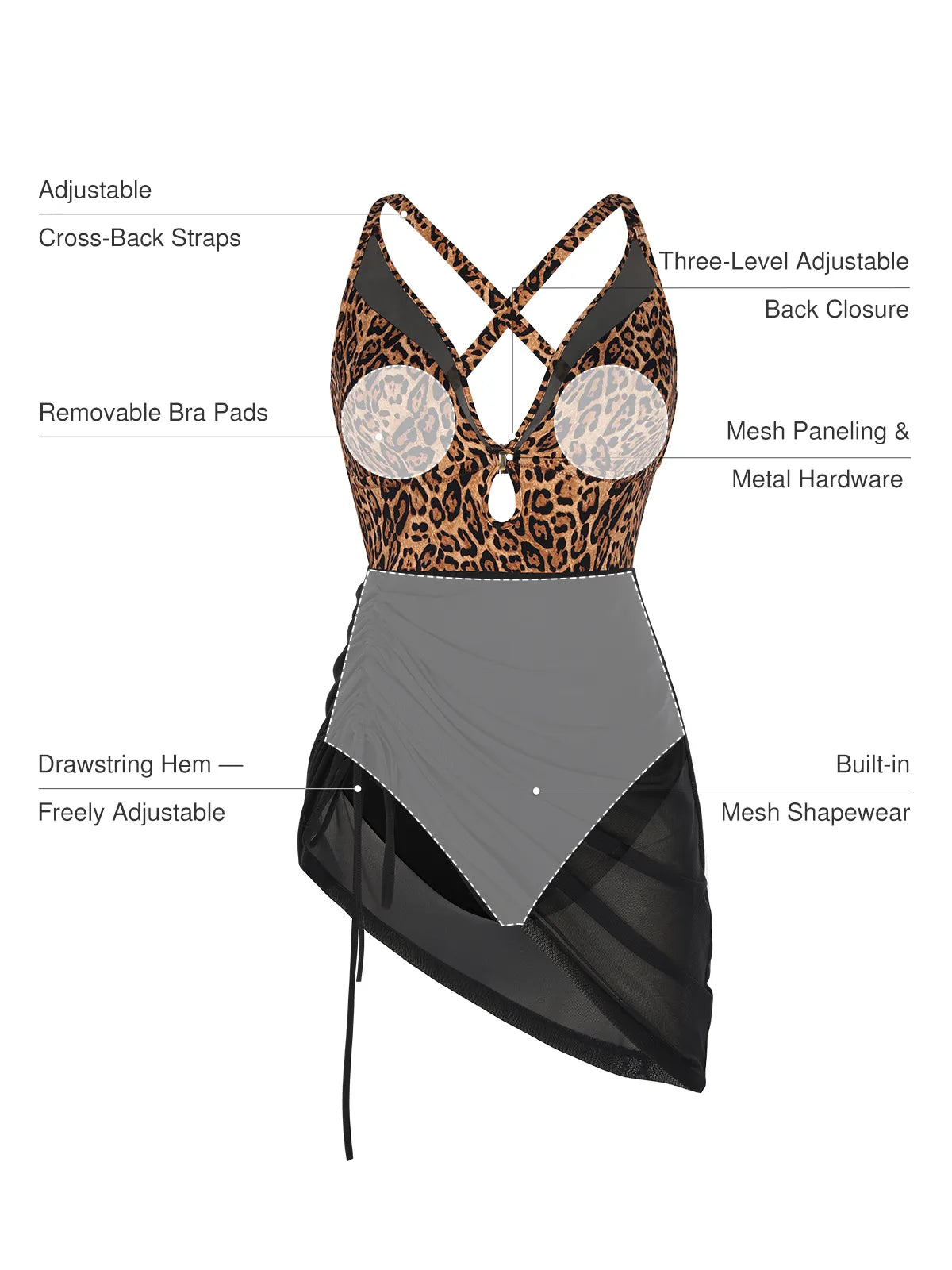 Popilush® Sculpting Curve Mesh Skirt One-Piece Swimsuit