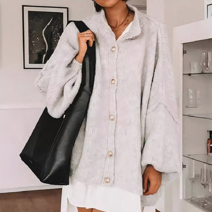 Women's Solid Color Button Cable Knit Cardigan, Casual Long Sleeve Open Front Outerwear for Fall & Winter, Women's Knit Clothing for Daily Wear