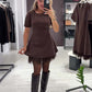 Women’s Sparkling Lace Trim Short-Sleeve Mini Dress