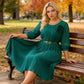 Women's 3/4 Sleeve Pleated Midi Dress with Belt