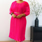 Women's 3/4 Sleeve Pleated Midi Dress with Belt