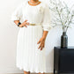 Women's 3/4 Sleeve Pleated Midi Dress with Belt