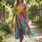 Women's V Neck Patchwork Print Dress