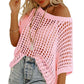 Casual 3/4 Sleeve Mesh Knit Top