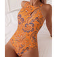 Women's Paisley Print Halter Neck One-Piece Swimsuit