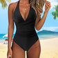 Women’s Sexy Ruched Backless Halter One-Piece Swimsuit