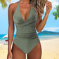 Women’s Sexy Ruched Backless Halter One-Piece Swimsuit