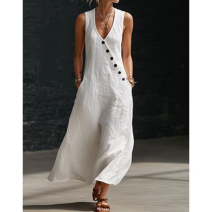 Women's Sleeveless V-Neck Maxi Dress with Pockets
