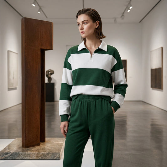 Women's Striped Half-Zip Sweatshirt & Pants Set