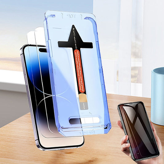 Tempered glass screen protector with automatic alignment kit