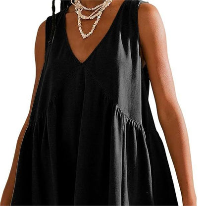 Women’s V-Neck Sleeveless Pleated Dress | Loose & Elegant, Summer Versatile! 👗✨