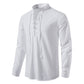 Men's Cotton-Linen High-Collar Henley Shirt | Long Sleeve, Breathable Comfort, Vacation Essential! 👕🌊