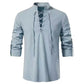 Men's Cotton-Linen High-Collar Henley Shirt | Long Sleeve, Breathable Comfort, Vacation Essential! 👕🌊