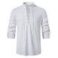 Men's Cotton-Linen High-Collar Henley Shirt | Long Sleeve, Breathable Comfort, Vacation Essential! 👕🌊