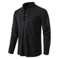 Men's Cotton-Linen High-Collar Henley Shirt | Long Sleeve, Breathable Comfort, Vacation Essential! 👕🌊