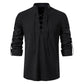 Men's Cotton-Linen High-Collar Henley Shirt | Long Sleeve, Breathable Comfort, Vacation Essential! 👕🌊