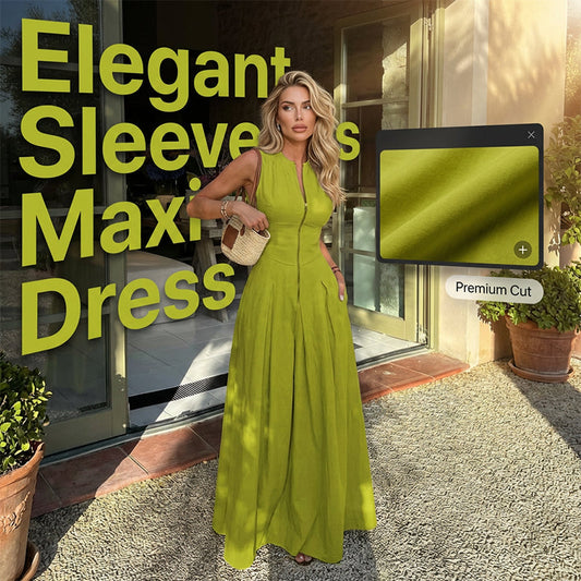 Sleeveless Zip-Front A-Line Maxi Dress | Elegant High-Waist, Versatile Chic! 👗✨
