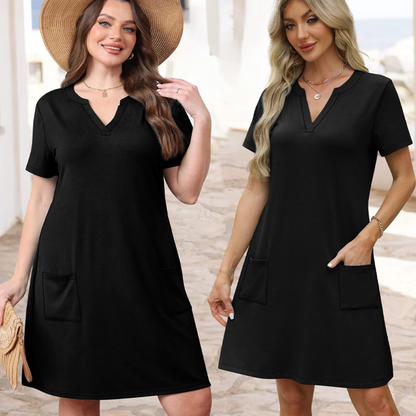 Women's Casual Loose Short Sleeve Dress | Stylish Comfort, Pockets Included! 👗✨