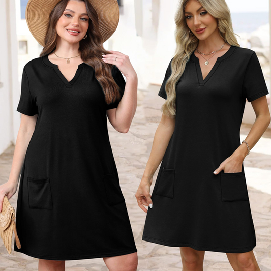 Women's Casual Loose Short Sleeve Dress | Stylish Comfort, Pockets Included! 👗✨