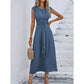Women's Elegant Solid Crew Neck Dress | Sleeveless, Self-Tie Waist, Versatile Chic! 👗✨