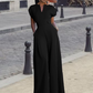 Women's V-Neck Wide-Leg Jumpsuit with Button Detail - Office to Evening