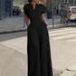Women's V-Neck Wide-Leg Jumpsuit with Button Detail - Office to Evening