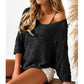 Women's Summer Crochet Openwork 3/4 Sleeve Pullover Knit Top