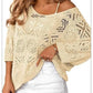 Women's Summer Crochet Openwork 3/4 Sleeve Pullover Knit Top