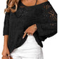 Women's Summer Crochet Openwork 3/4 Sleeve Pullover Knit Top