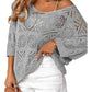 Women's Summer Crochet Openwork 3/4 Sleeve Pullover Knit Top