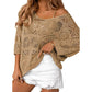 Women's Summer Crochet Openwork 3/4 Sleeve Pullover Knit Top