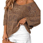 Women's Summer Crochet Openwork 3/4 Sleeve Pullover Knit Top