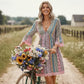 Women's Bohemian Print V-Neck Mini Dress