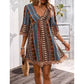 Women's Bohemian Print V-Neck Mini Dress