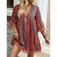 Women's Bohemian Print V-Neck Mini Dress