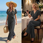Casual V-Neck Tie-Waist Wide-Leg Jumpsuit for Women