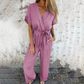 Casual V-Neck Tie-Waist Wide-Leg Jumpsuit for Women