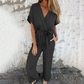 Casual V-Neck Tie-Waist Wide-Leg Jumpsuit for Women